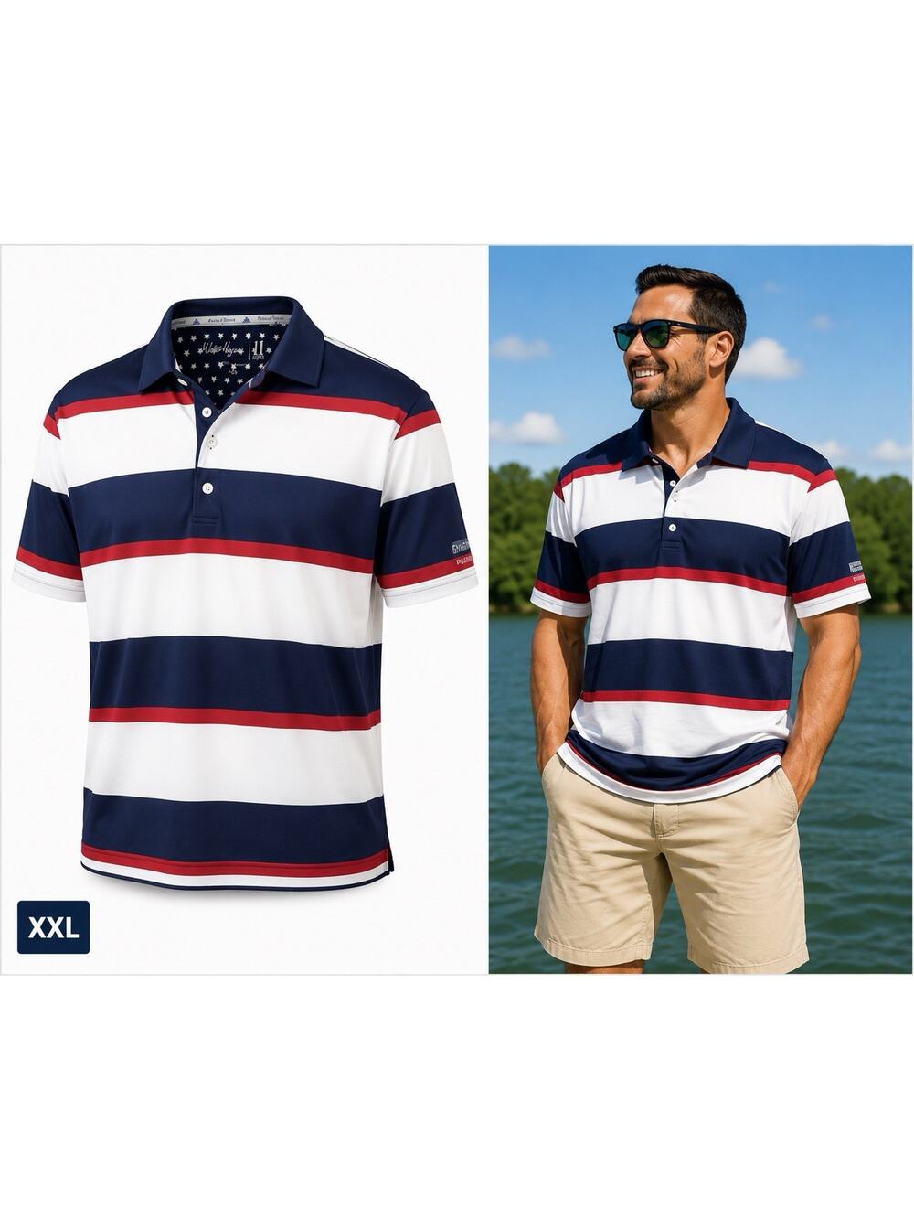 Walter Hagen 11 Majors Golf Polo Shirt Mens XXL Red White Blue Waving Flag USA